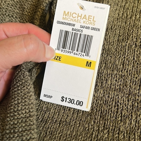 Michael Kors Army Green Knit Fringe Trim Open Cardigan, Size M. - Picture 3 of 3